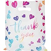 Chirpbirds 100pcs Thank You Merchandise Retail Goodie Bags for Small Business Extra Thick Large Size 18 X 16 Inch, Die Cut Plastic Shopping Bags with Handle for Stores,Gift,Clothes,Boutique, Party