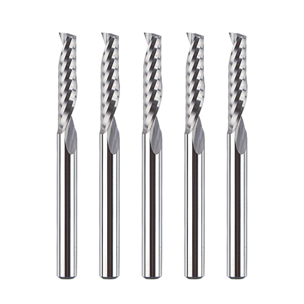 SpeTool 5 Pcs 1-Flute(O Flute) End Mill Set 3.175mm（1/8"）Shank Tungsten Carbide CNC Router Bit for Aluminum Acrylic PVC MDF Plastic (Cut 3.175 mm x 15 mm)