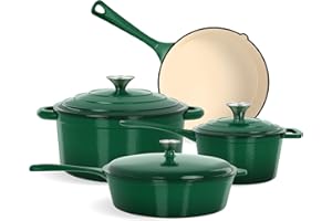 Kitchen Academy 7Pcs Enameled Cast Iron Cookware Sets - Non Toxic Pots and Pans Set Non Stick, Induction Nonstick Cookware Se