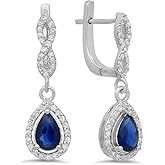 Dazzlingrock Collection 18K 7X5mm Each Pear Lab Created Gemstone & Round Natural Diamond Women Teardrop Dangling Drop Earrings, White Real Solid Gold