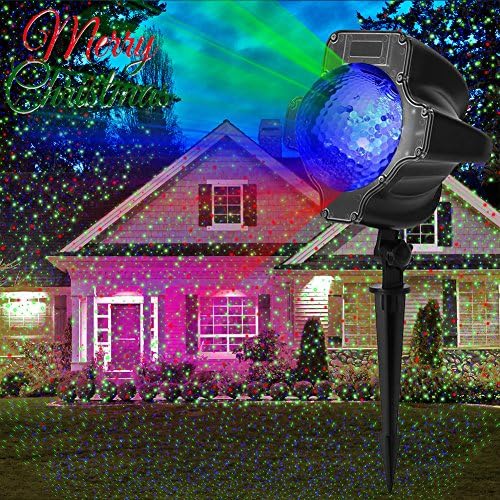 [Exclusive Christmas RGB LED Light] WillMall Waterproof Red &amp; Green &amp; Blue Star Moving Projector Spotlight Lighting Lamp Garden Lawn Patio Outdoor Landscape Indoor Home for New Year Decoration