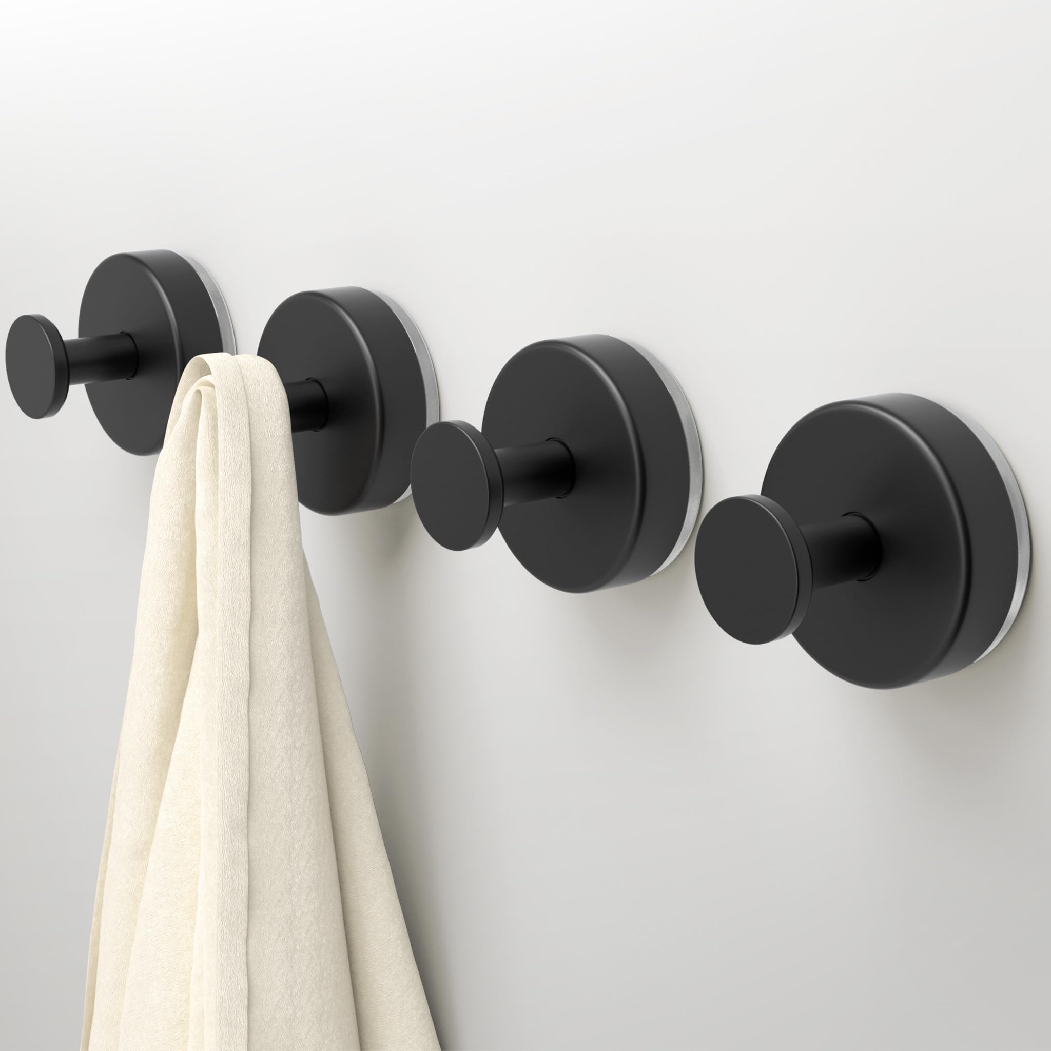 Photo 1 of Deluwire Suction Cup Hooks for Shower,4 Packs Wall Mount Towel Holder,Removable Shower Towel Suction Hooks for Bathroom Wall,Kitchen,Glass,Mirror,Tile to Hang Robes,Loofah-Black