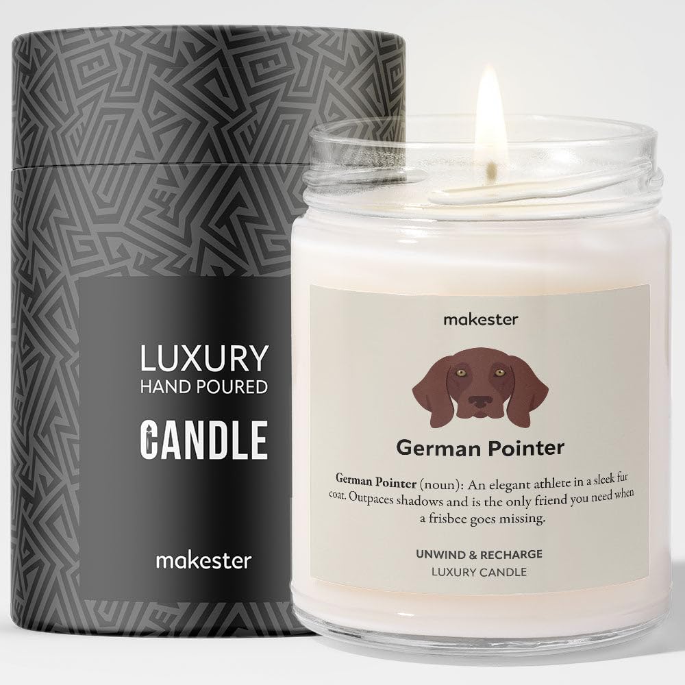 German Pointer Gifts - Luxury Soy Wax Candle - Vanilla, Jasmine, Sugared Almond - Makester