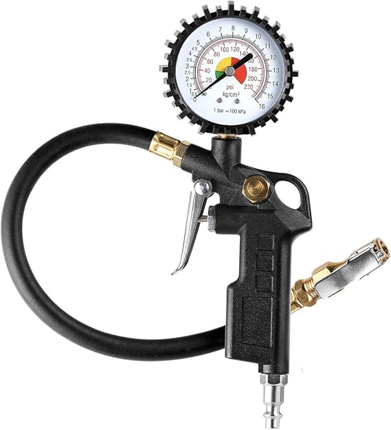 CZC AUTO Tire Inflator Deflator Air Pressure Gauge with Rubber Hose, 2