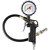 CZC AUTO Tire Inflator Deflator Air Pressure Gauge with Rubber Hose, 2-1/2" Dial Wheel Inflator Gage with Straight Brass Lock-on Chuck Compatible with Air Pump Compressor for RV Car Motorcycle Bike