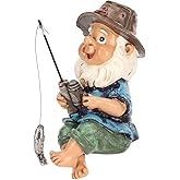 Pissente Fishing Gnome Sitter Statue, Outdoor Lawn Garden Gnome Statue Decoration, Multicolored, Whimsical