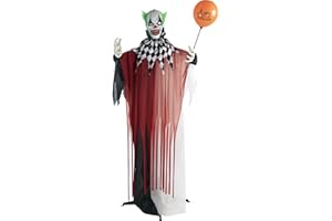 Haunted Hill Farm Life-Size Scary Talking Clown Halloween Animatronic with Touch Activated Lights and Sounds, Battery Operated Indoor or Covered Outdoor Halloween Decorations, Creepy Halloween Props