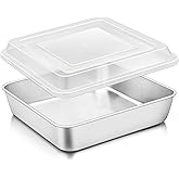 TeamFar 9 x 9 Inch Square Cake Pan, Stainless Steel Square Baking Pan with Lid for Brownie Lasagna, Non-Toxic & Heavy Duty, One Piece & Smooth, Dishwasher Safe & Easy Clean, (1 Pan + 1 Lid)