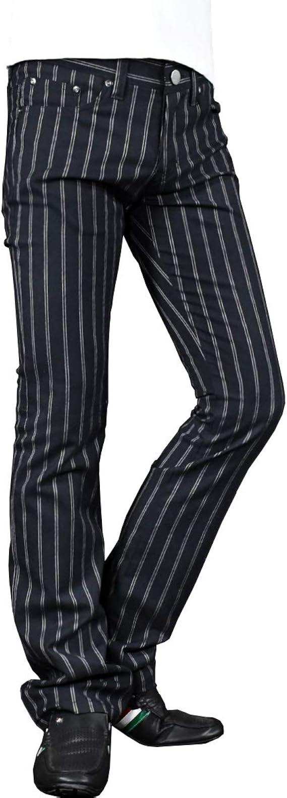 Amazon ロングパンツ ストライプ柄 ブーツカット 日本製 スリム ストレッチ ボトムス シューカット メンズ ネイビー紺レッド赤 ロングパンツ 通販