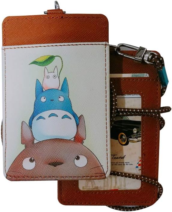 Totoro Basic Card Holder Necklace Wallet, ID Badge [Stretchy Strap] PU Leather Credit Card Case