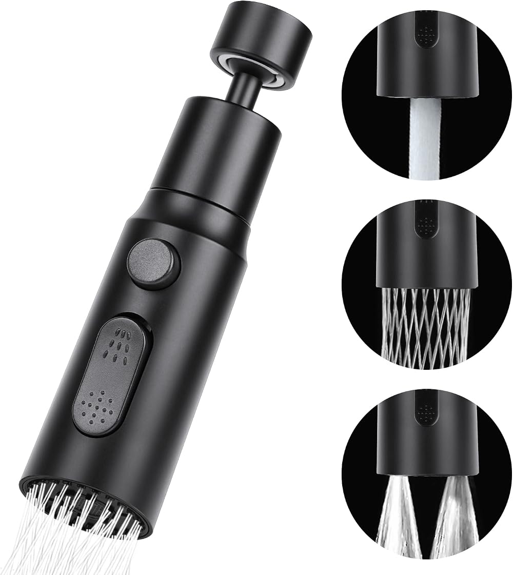 OSDUE 3 Modes Tap Aerator 360° Swivel Kitchen Faucet Bubbler with 2 Adapters