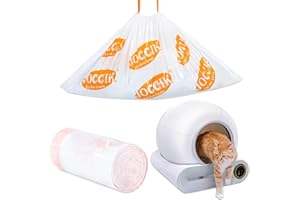 LOTUFLOR Drawstring Litter Liner Bags Compatible with Automatic Cat Litter Boxes 50 Count Tear Resistant Waste Drawer Liners