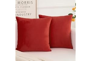 HERAYLI Velvet Decorative Throw Pillow Covers, Soft Square Cushion Case Home Decor for Living Room Couch Bed Sofa, Set of 2 Pack, Christmas Red, 18x18 Inch