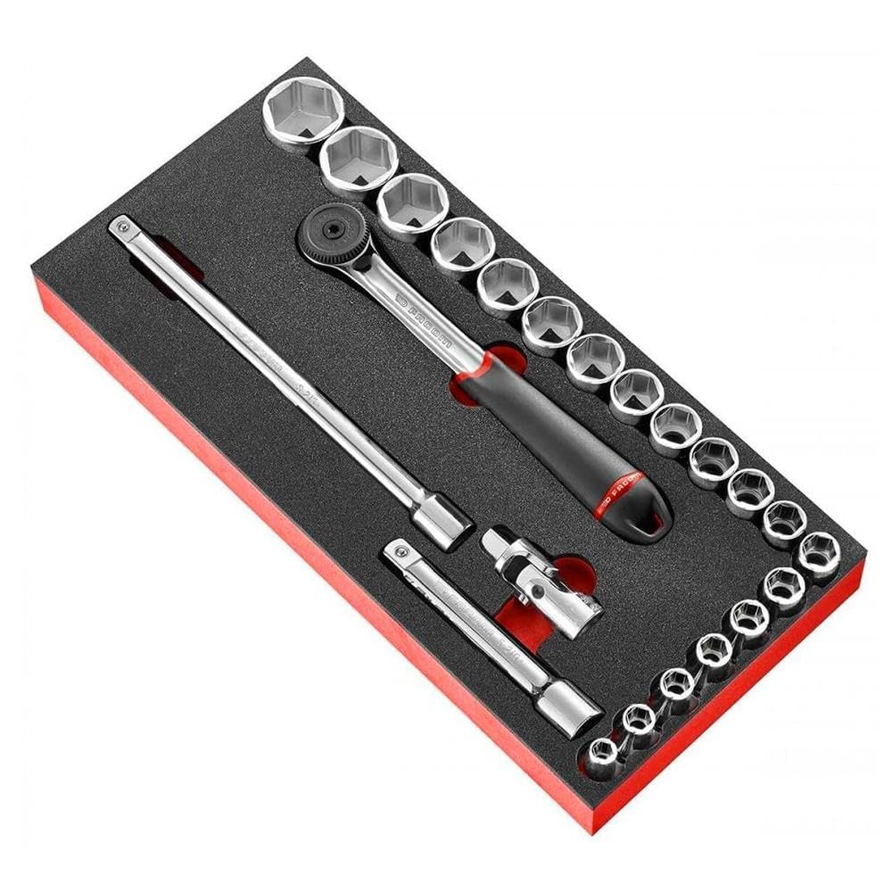 FACOM MODM.S161-36 SL.171 1/2" Metric 6-Point Socket Foam Module, 23 Pieces