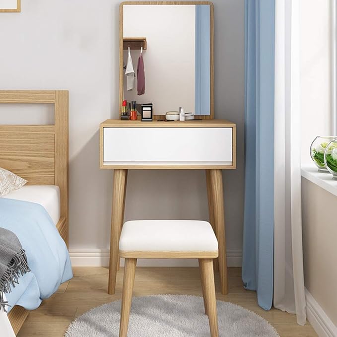 LBWNB Tocador Moderno Mesa de Maquillaje en MDF y Pino con Espejo