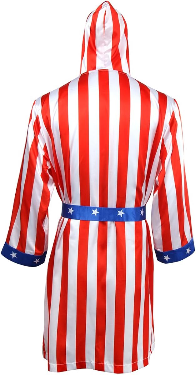 AMNPOLEN Adult Men Satin American Flag Boxing Costume Robe Cloak with Hood: Clothing