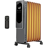 Hykolity Oil Filled Radiator Heater for Large Room, 1500W Electric Oil Space Heater with 7 Extra-Wide M-Shaped Fins, ECO Mode, 24H Timer, Power Memory, Overheat & Tip-Over Protection for Home Office
