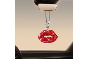 SMILFUY Bling Lip Diamond Car Hanging Accessories for Women, Crystal Rhinestone Car Rear View Mirror Charm, Lucky Vehicle Decor Pendant Auto Interior Ornament Accessories, Valentine's Day Present (Red)