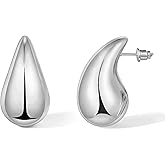 Chunky Gold Teardrop Hoop Earrings for Women, 14K Gold Plated Silver Post Statement Drop Earrings Trendy Fashion Jewelry Gift