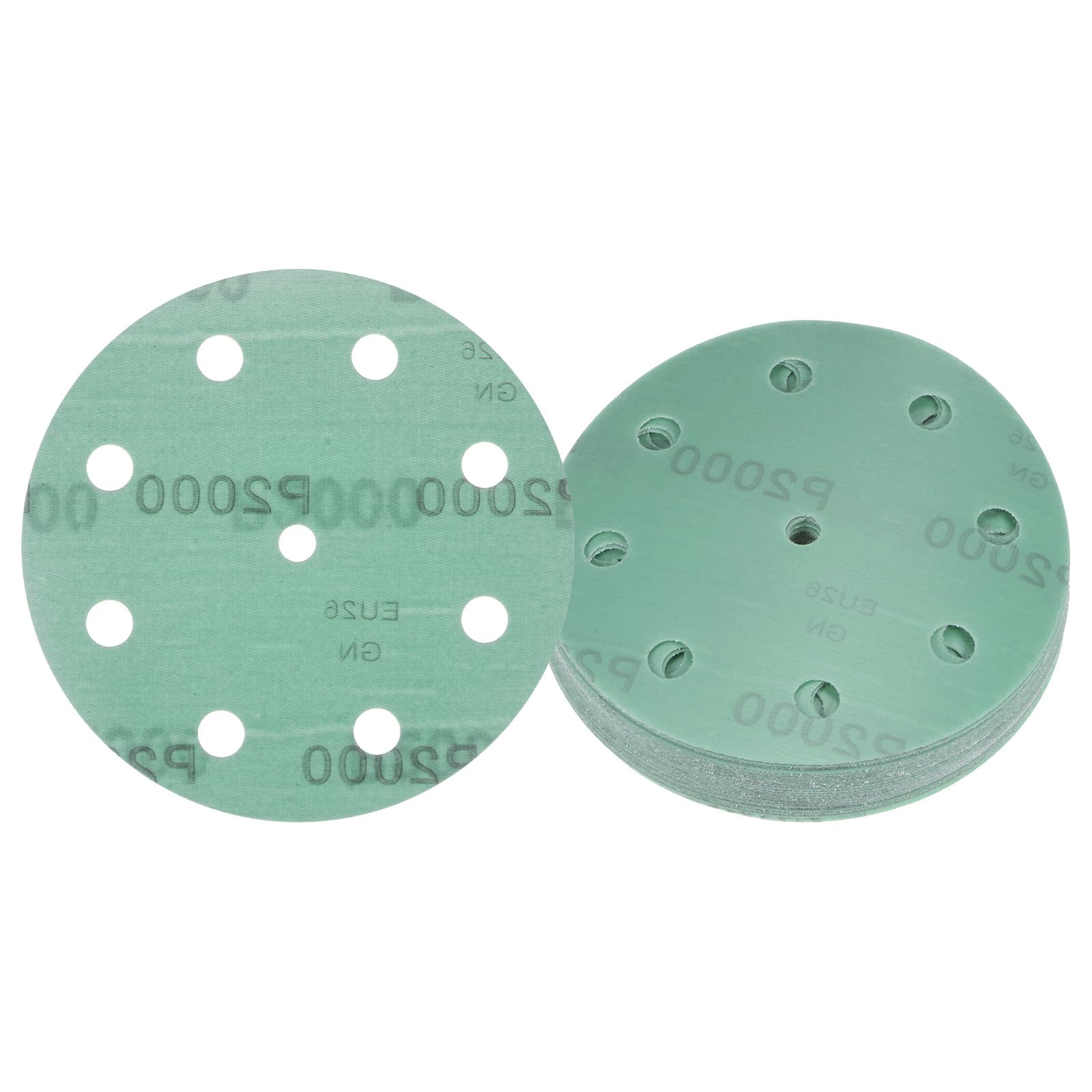 Kozelo 25pcs Green Film Sanding Discs - [5 Inch 2000 Grits 9 Hole ] Round Aluminum Oxide Hook & Loop Wet Dry Sander Pads for Wood Metal Polishing Use| Zirconium Corundum Sandpaper