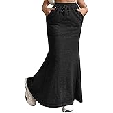 Avanova Women High Waisted Mermaid Skirt Drawstring Pocket Maxi Long Skirt