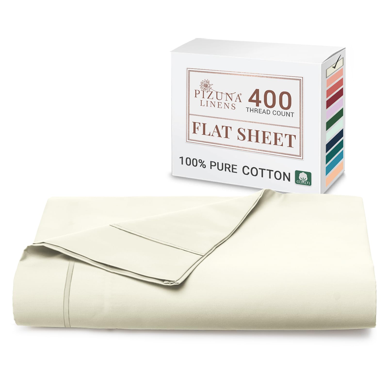 Pizuna 100% Cotton Flat Sheets Double Off White, 400 Thread Count Long Staple Cotton Bed Sheets Double 230x280 cm, Soft Sateen Weave Top Sheet Double