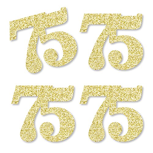 Gold Glitter 75 - No-Mess Real Gold Glitter Cut-Out Numbers - 75th Birthday Party Confetti - Set of 24
