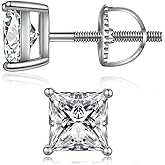 ZDaoBen Stud Earrings with Screw Back, 925 Sterling Silver Cubic Zirconia Round Cut/Square Cut Stud Earrings for Women and Men, Long & Thick Post, 4MM-8MM