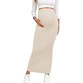 AISWI 2024 Maternity Adjustable Waist Rib Knit Maxi Skirt Over The Belly Stretchy Pregnancy Long Pencil Skirts