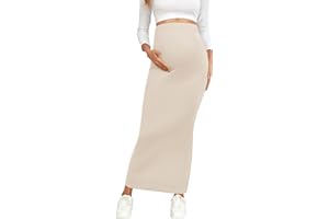 AISWI 2024 Maternity Adjustable Waist Rib Knit Maxi Skirt Over The Belly Stretchy Pregnancy Long Pencil Skirts