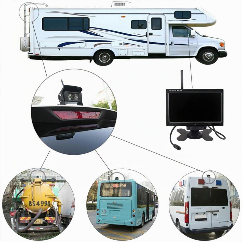 Wireless Digital Backup Camera System, 7 Inch AHD Split Screen with IP69 Waterproof Backup Camera, Infrared Night Vision, Dual Backup Camera for Truck/Trailer/Motorhome/Van