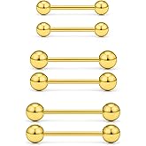 Yaalozei 16G 14G Tongue Rings Nipple Piercing 316L Stainless Steel Mix Sizes Straight Nipple Shield Tongue Rings Barbells Body Piercing Jewelry for Men Women 12-32mm