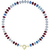 OOYAYA Beaded Necklace for Women, 17 Inch Colorful Rainbow Necklace Boho Bead Choker Necklaces - Natural Stone Necklaces Gift for Women Mom Grandma