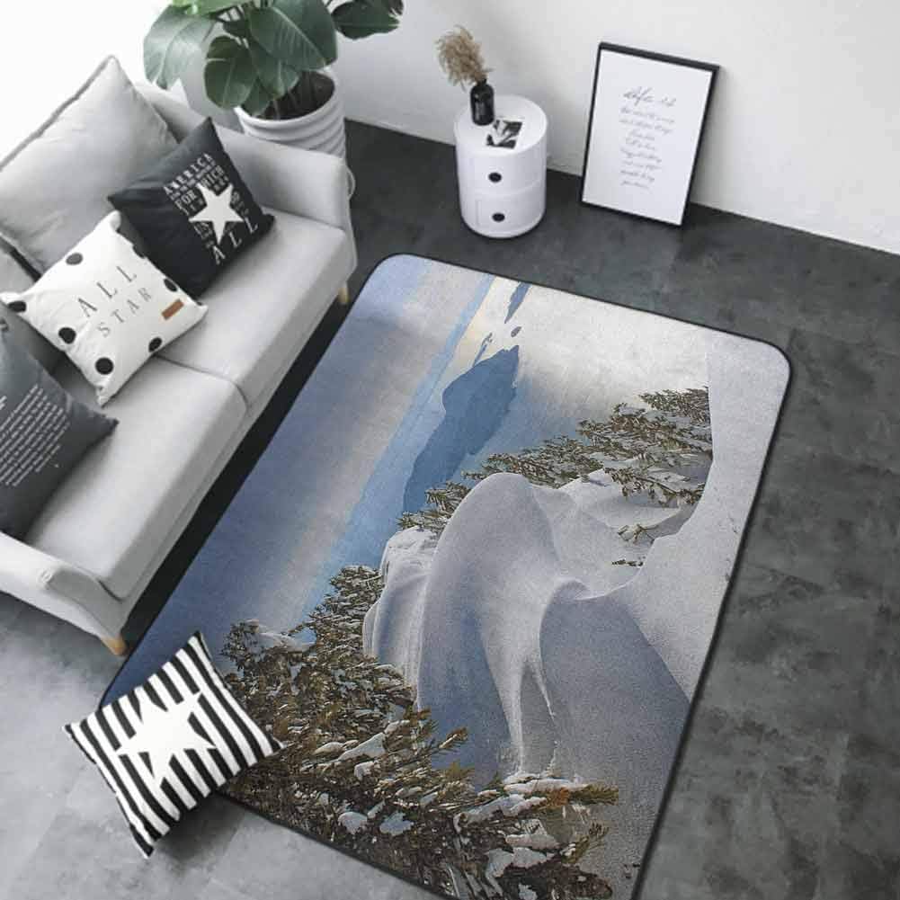 Floor Mat Kitchen Long Carpet Winter,Pacific Ocean Meets The Mountains Vancouver British Columbia Canada, White Olive Green Blue 72 x 48 in Throw Rugs