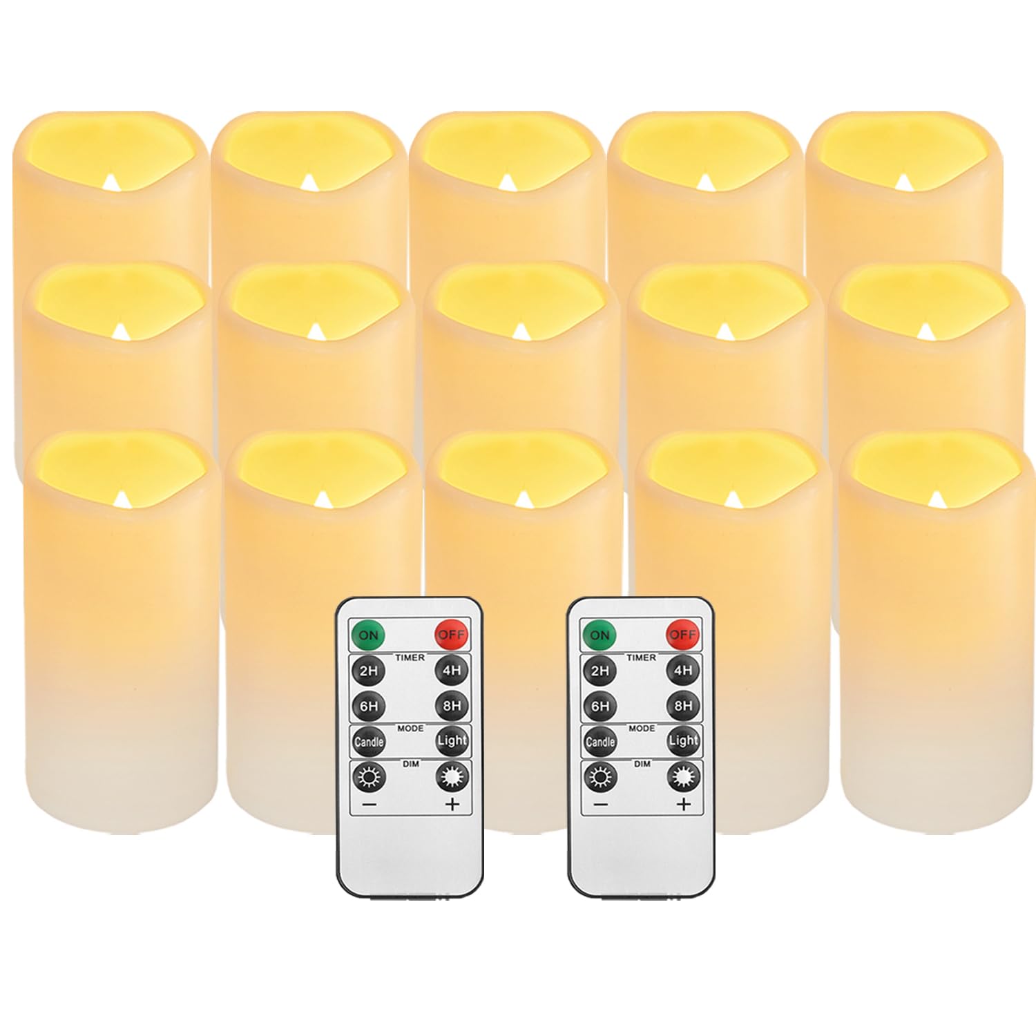 Photo 1 of 15Pack Waterproof Flameless Remote Control Candles (D3''*H5.5''? Battery Operated Flickering LED Pillar Candle?plastic with 10-Key 24Hours Timer for Outdoor/Indoor Party Garden Lanterns Porch Ivory