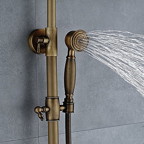 Senlesen Antique Brass Bathtub Mixer Faucet 8-inch Rainfall Shower Head + Handheld Sprayer - Thumbnail 4