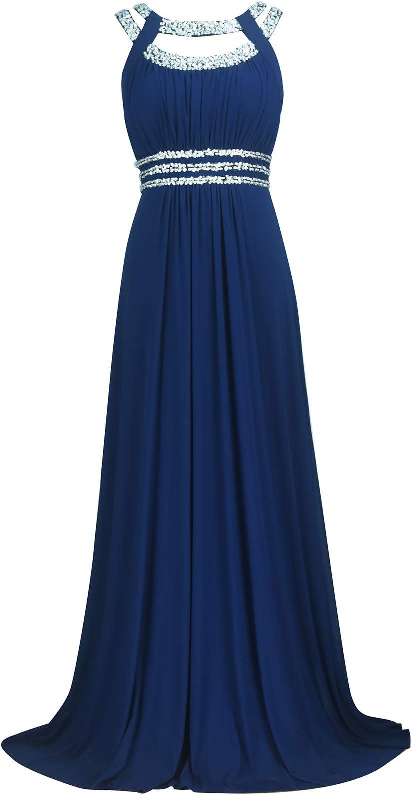Licoco Women Sleeveless Beaded Semi-Formal Long Maxi Evening Gown Wedding Dress Black