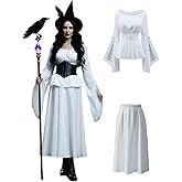 BITSEACOCO Victorian Renaissance Fairy Costume Women Ren Faire Outfit Medieval Pirate Shirt and Skirt Halloween Dress
