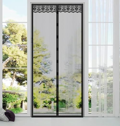 eBoutik - Summer Accessories Magnetic Insect Door Screen with Lace Detail - Screen Door Keep Insects Out Mosquito - 100 x 220cm - Top-to-Bottom Seal, Easy Installation No Tools
