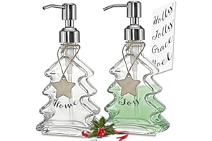 JASAI 2Pack Christmas Tree Soap Dispenser with 304 Rust Proof Stainless Steel Pump, Christmas Decorative Bathroom Soap Dispenser. Decorative Glass Soap Dispensers for Hand Soap, Dish Soap, Kitchen.