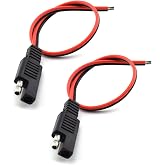 SDTC Tech 2 Pcs 18AWG SAE Extension Cable | 2-Pin SAE Quick Connector Disconnect Plug 10A Solar Battery Panel SAE Plug Wire 1ft / 30 cm