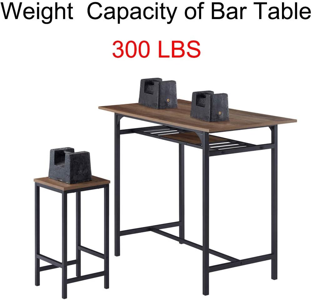 IBF Modern Bar Table Set, Wood and Metal Dining Table Set, Industrial Breakfast Pub Table, Counter Height Table with 2 Chairs Stools for Kitchen Living Room, Rustic Oak, 42 Inch: Furniture & Decor