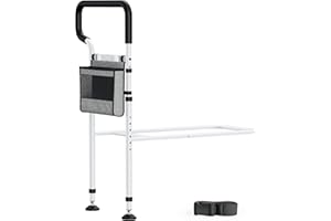 NIMOOD C3 PRO Bed Rails for Elderly Adults Safety with Extension Legs, Direct Uneven Ground, Adjustable Heights Bed Cane with Non-Slip Ergonomic Handle, Motion Light Avoid Seniors Bedside Fall, White