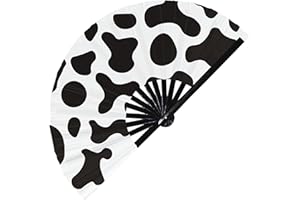 FAN-DOM Cow Print Pattern UV Glow Foldable Hand Fan Cow Fur Print Patterns Stuff Handheld Fan Animal Leopard Print Fan for Animal Print Lovers (Style 1)