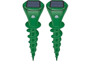 JNKNT Mole Repellent Solar Powered Ultrasonic,Deer Repellent Devices,Gopher Trap Groundhog Repeller,Sonic Spikes Get Rid of All Pests Vole, Chipmunk,Cat,Skunk,Snake,Mole Trap for Lawn, Garden Yard (2P)