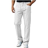 MXTPOV Cotton Linen Pants Mens Summer Baggy Loose Fit Casual Pant Relaxed Fit Elastic Waist Drawstring Trousers Beach Outfit