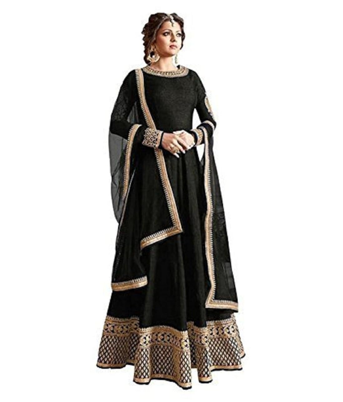 holara saree women's bangloriy silk fabric embroidery semi-stiched gown(freesize)