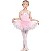 AFAVOM Ballet Leotards for Girls Toddler Sequin Flower Camisole Ballet Dance Dress Tulle Tutu Skirt Leotard Ballerina Costume