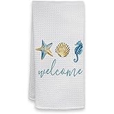 HIWX Coastal Kitchen Towels, Relax Beach House Decorative Kitchen and Dish Towels, Ocean Nautical Hand Tea Towels for Kitchen Bathroom Decor 16x24 Inches