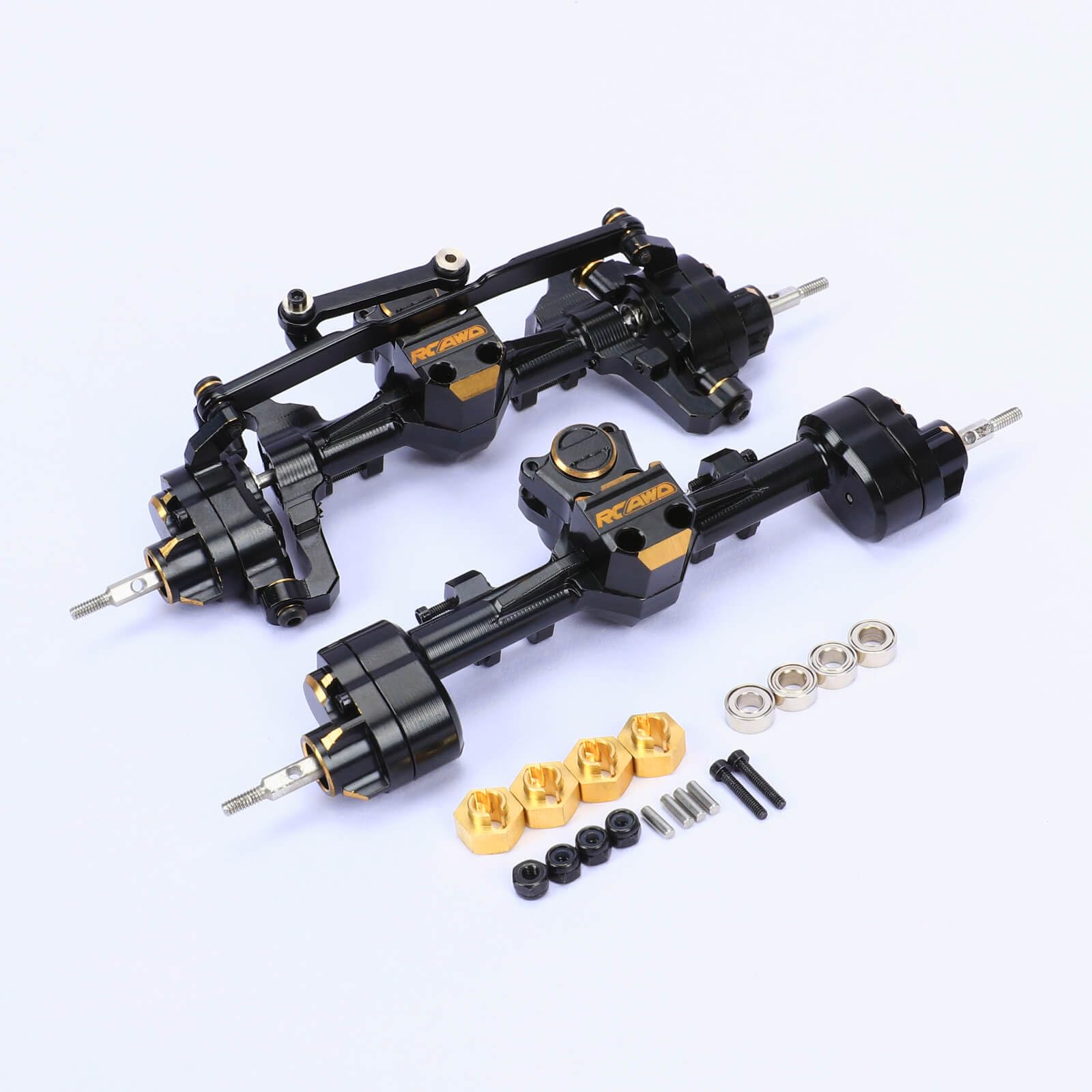 RCAWD Full Brass Front & Rear Portal Axle Housing w/Steel Gears&Brass Worm Gears&Brass Third Member Housing&Brass Hex for Axial 1/24 Scx24 Crawlers(Black)